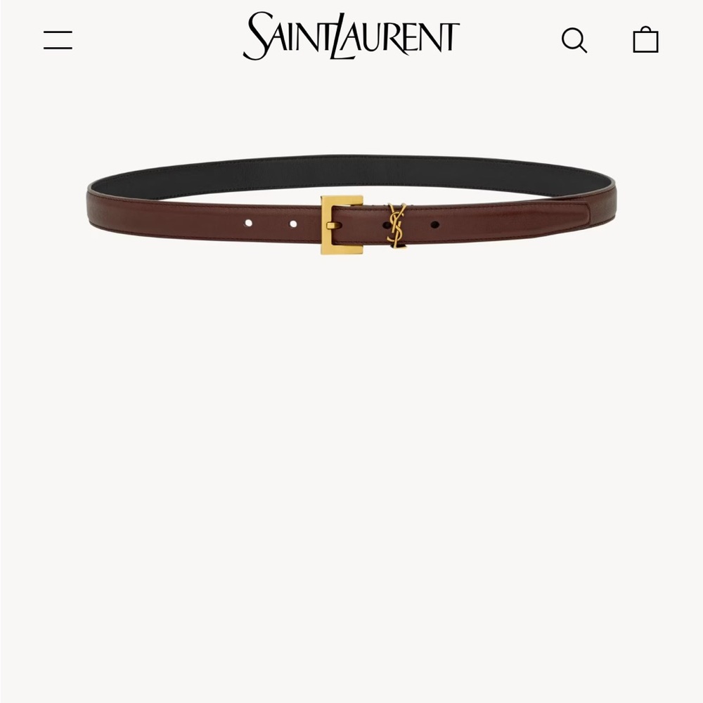 Saint Laurent Brown Leather Belt with Gold Buckle